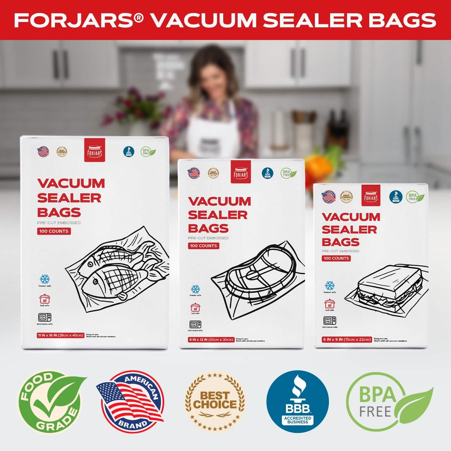 Forjars® 100-Count 6x9 Vacuum Sealer Bags – 7.5 Mil Thick - Vacuum Sealer Bags