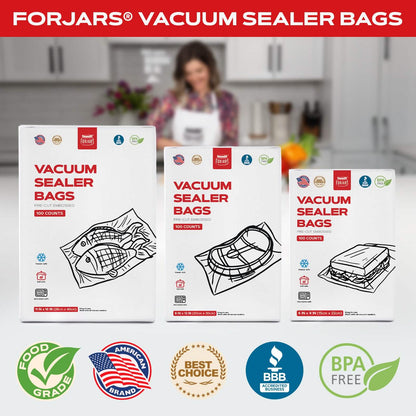 Forjars® 100-Count 8x12 Vacuum Sealer Bags – 7.5 Mil Thick - Vacuum Sealer Bags