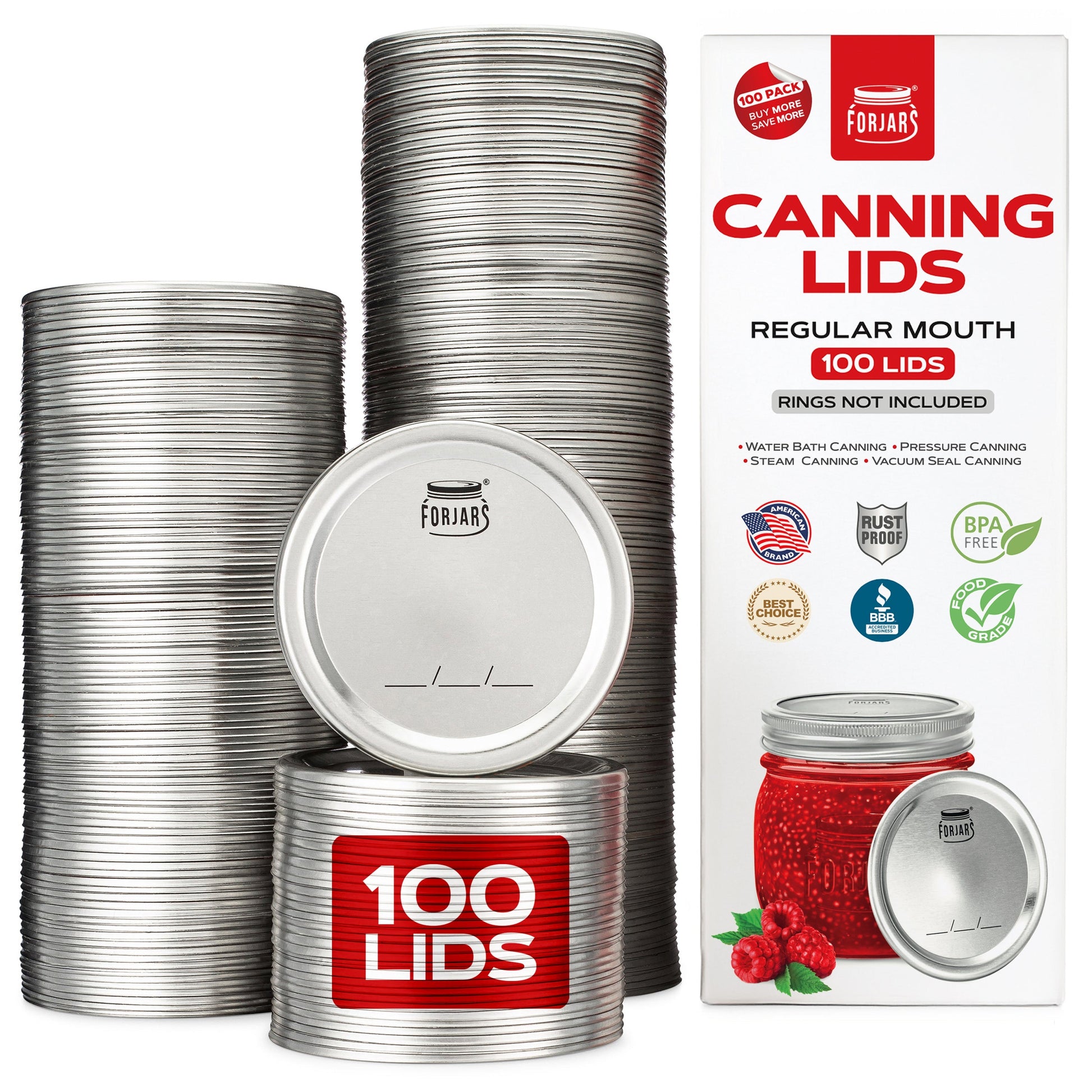 Forjars® - 100 Regular Mouth Canning Lids - Regular Mouth Canning Lids