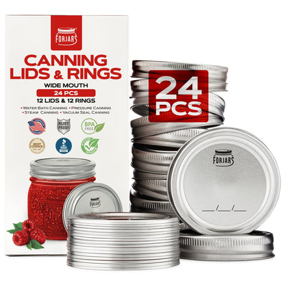 Forjars® - 12 Wide Mouth Canning Lids + 12 Rings - Wide Mouth Canning Lids
