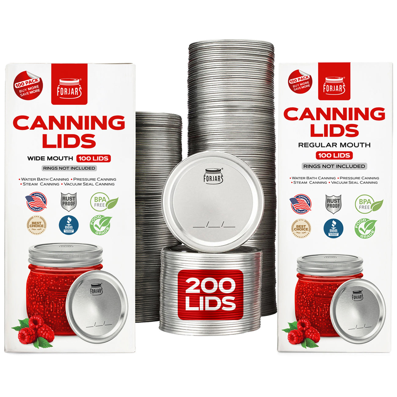 Forjars® 200-Count: Regular + Wide Mouth Canning Lids - Canning Lids Bundles
