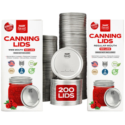 Forjars® 200-Count: Regular + Wide Mouth Canning Lids - Canning Lids Bundles