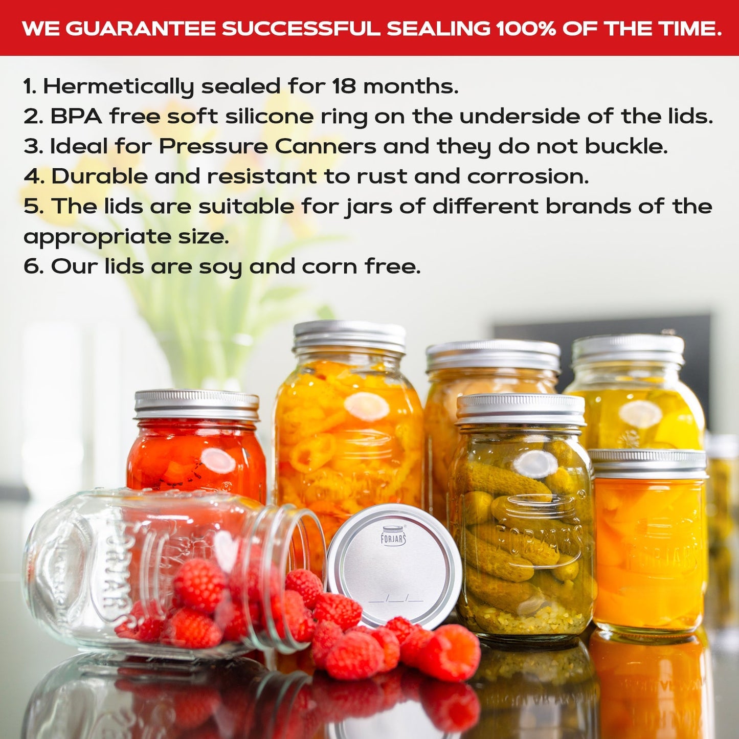 Forjars® - 50 Gem Size Lids - Regular Mouth Canning Lids