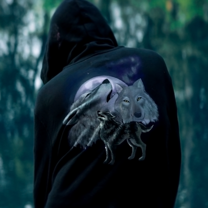 Sketch Full Zip Wolf Hoodie - Hoodies